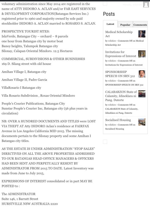 Expression of Interest continued